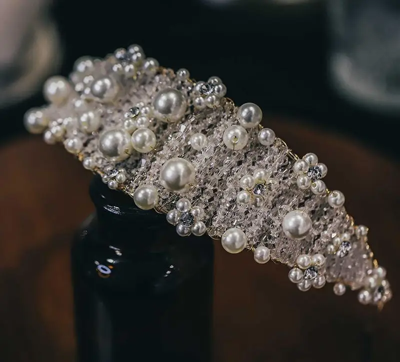 Свадебные украшения для волос барокко Жемчуг Кристалл Диадемы и короны вечерние