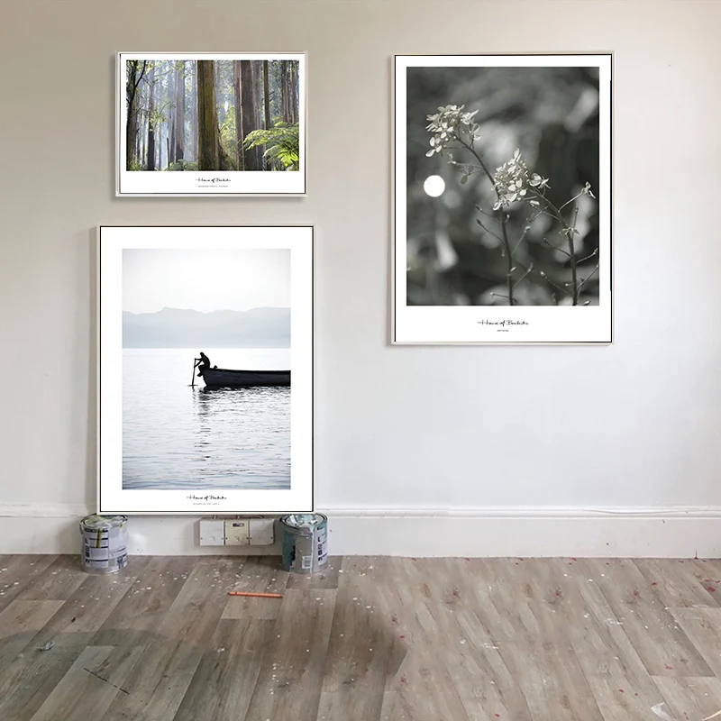 Скандинавские принты зеленое лесное дерево и озеро настенные картины для