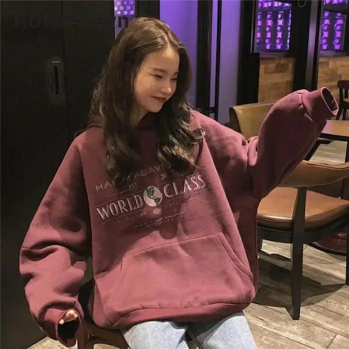 Женская толстовка в стиле Харадзюку красная свободная хлопковая оверсайз с