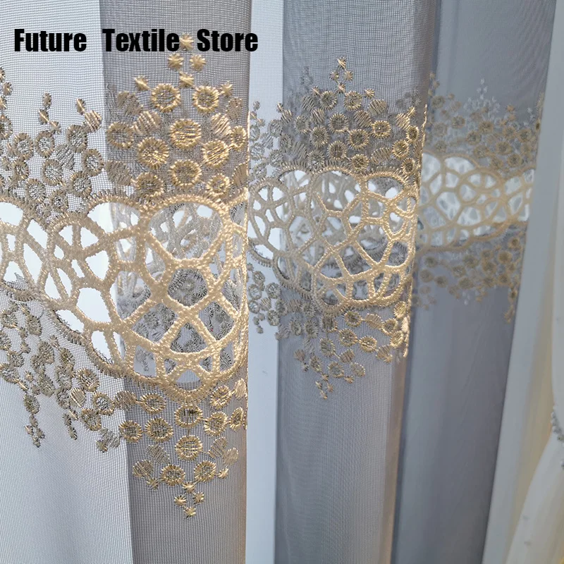 

New Modern Luxury Bird Nest Hollow Embroidery Yarn Curtain for Living Room Bedroom Study Blue Tulle Curtain Finished Voile