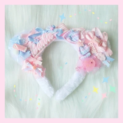 Бантик ушки ручной работы с милыми овечьими котами ободок на голову милая мечта