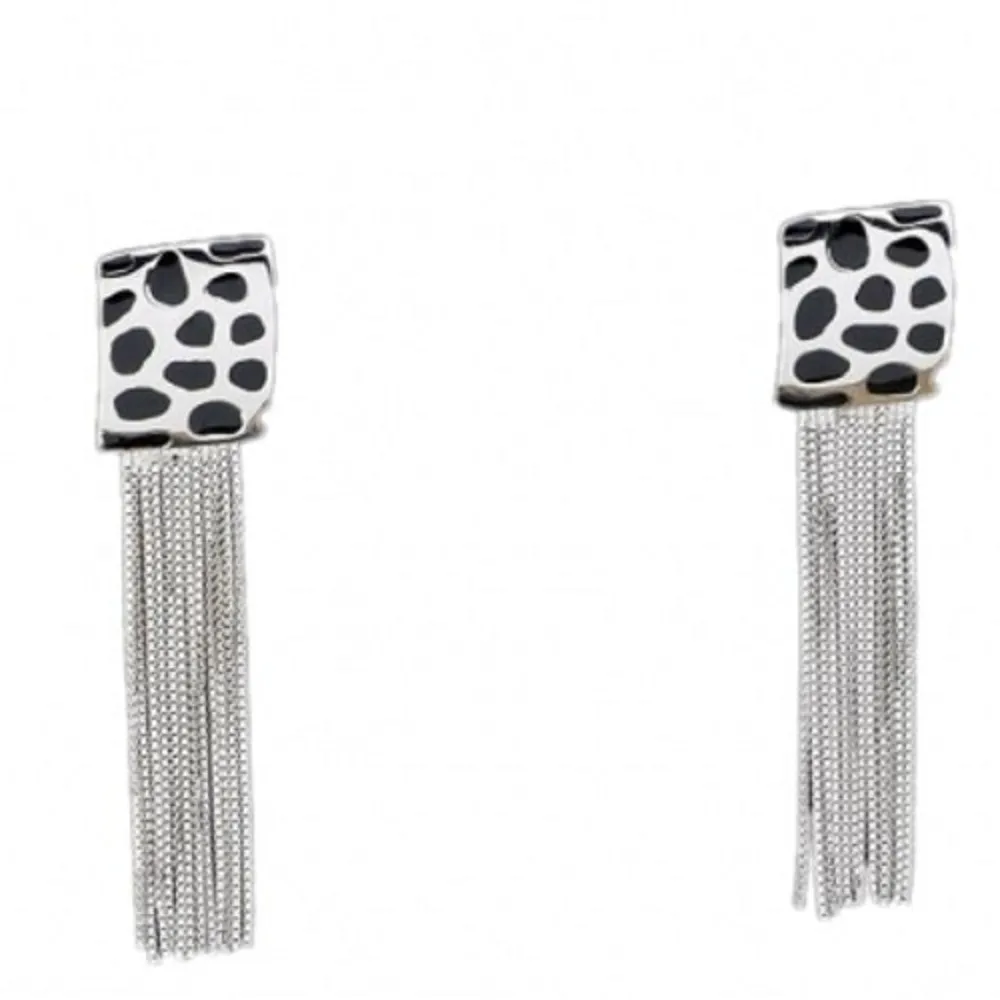 

S925 Sterling Silver Earrings Ear Drop For Women Fashion Leopard Print Drop Glue Tassel Earrings Female Thai Silver Ear Drop