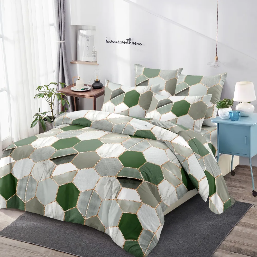 

Modern Check Bedding Set Luxury Geometric Duvet Cover Set with Pillowcovers Soft Brushed Microfiber Quilt Cover for Kids Women