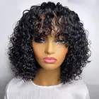 CEXXY бразильский кудрявый боб парик с челкой дешевые парики без шнуровки для черных женщин естественный цвет глубокие волны короткие боб парики человеческие волосы