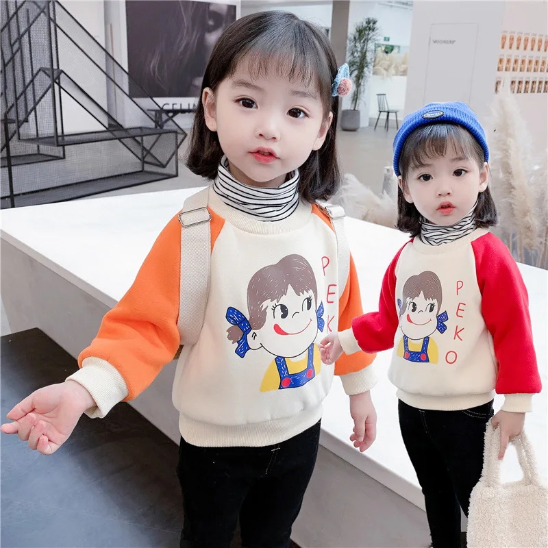 

Girls' Hoodies Sweatshirts Baby's Kids Jacket 2021 Beautiful Autumn Top Thicken Velvet Pullover Fleece Cotton Children's Clothin