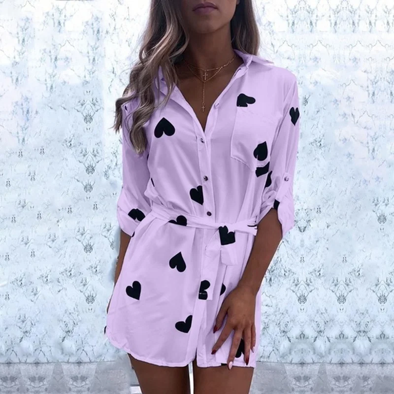 

Women Blouses Casual Turn Down Collar Heart Print Shirts S-5XL Plus Size Long Shirt Office Loose Pull Long-Sleeve Blouse Blusas