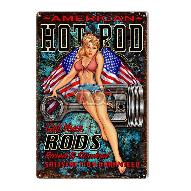 American Hot Rod Pin Up Girl Garage  Art retro car moto stickers and decals# 027005