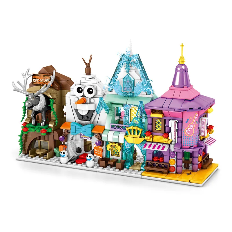 4 шт./лот аниме мультфильмы замороженный магазин уличный вид Строительные блоки