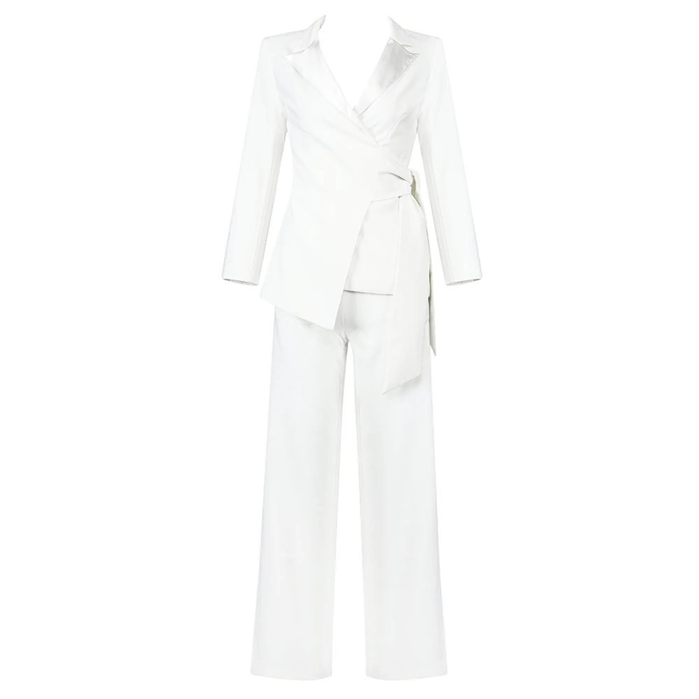 Весна 2020 новый женский офисный костюм Длинный топ и штаны два предмета в