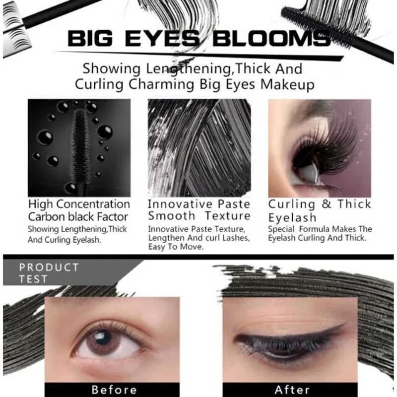 Black mascara 4d thick and long eye waterproof silver tube silicone brush professional cosmetics |