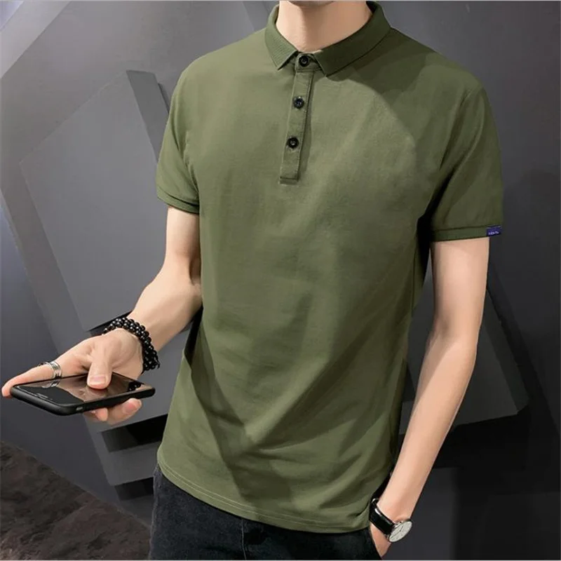

Summer Men Polo Shirt New Short Sleeve Lapel Advertising Shirt Solid Color Leisure Slim Youth Popular Fashion Male Top Clothing