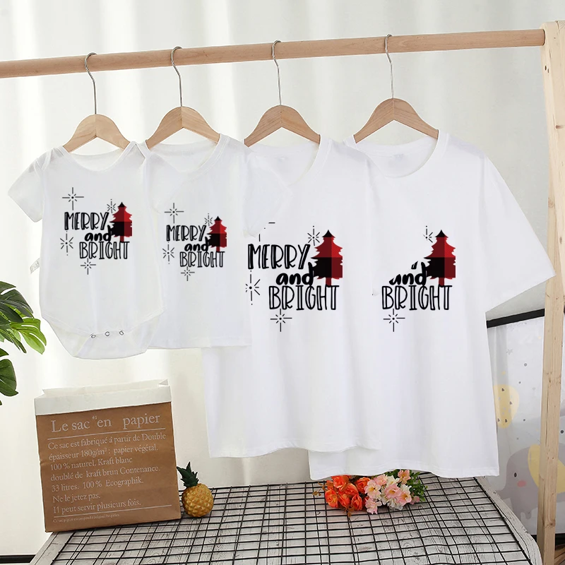 Ropa a juego con estampado de dibujos animados de Navidad para madre, padre, hija, hijo, camiseta, ropa familiar para mam&aacute; y yo-2
