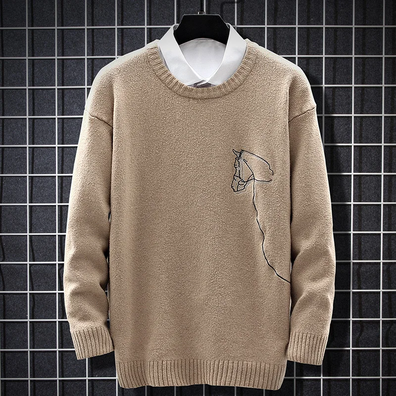 

2021 men's spring and autumn round neck sweater trend knitwear Korean version versatile simple bottom shirt；M2182
