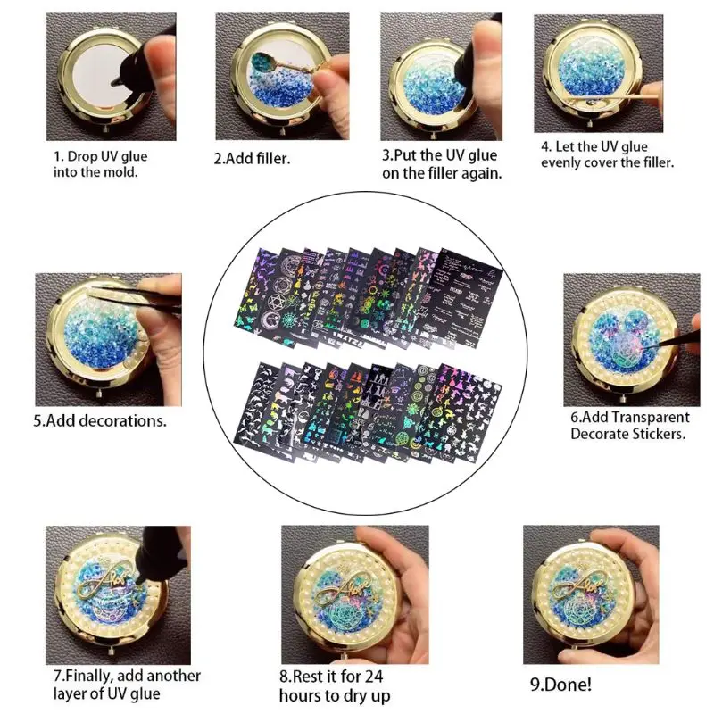 Resin Supplies Kit Transparent Decorate Stickers for Silicone Molds Craft Holographic Magic Circles Design | Украшения и