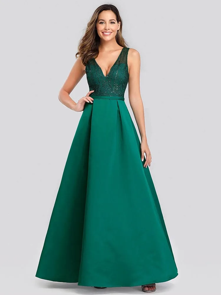 

Элегантные блестящие вечерние платья до пола с глубоким V-образным вырезом оптом