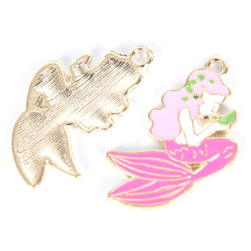 10 шт./лот металлические подвески в виде русалки из эмалированного сплава