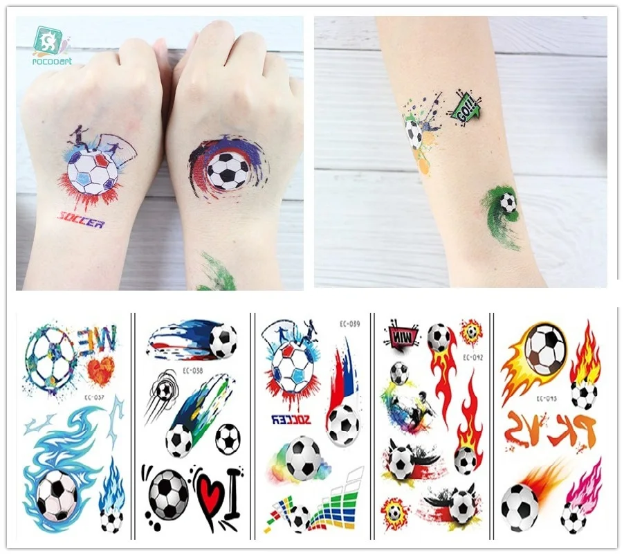 Rocooart 1 sheet Hot Football Kids Temporary Tattoo Sticker Colorful Fake Tatoo Flash Tatto Waterproof Small Body Art For Child