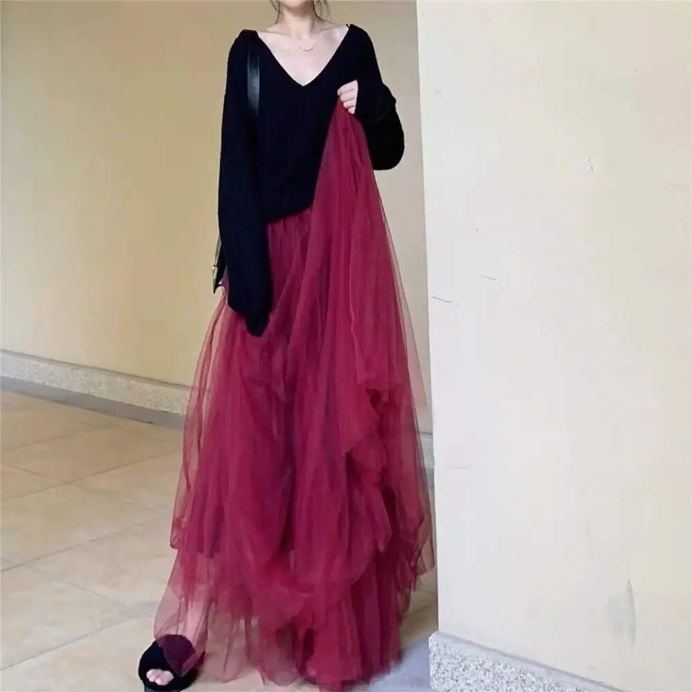 

Summer Women Chiffon 3 Layers Tulle Tutu Skirt High Waist Boho Beach Casual A-Line Pleated Skirt