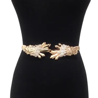 luxury brand elasticity metal women belts rhinestone buckle thin adjustable 60 100cm all match dress fashion party waistband
