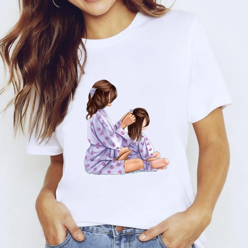 

T-shirts Top for Women Cartoon Mama Girl Mom Love Kawaii Clothes Clothing Print Lady Graphic T Shirt Ladies Female Tee T-Shirt