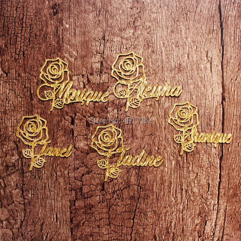 Пользовательская лазерная резка имени логотипа места настройки розы Свадебное