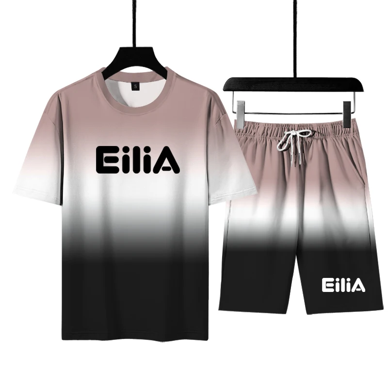 

Men's 2 Piece Sportswear Suit Summer Basketball Printed Short-sleeved T-shirt 2021