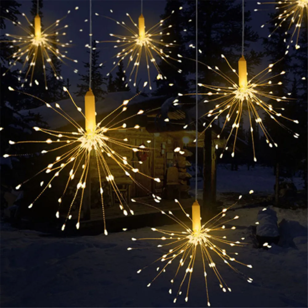Remote Control Hanging Starburst String Lights 120-200Leds Copper Firework Christmas Outdoor Fairy Garland Party Decor | Лампы и
