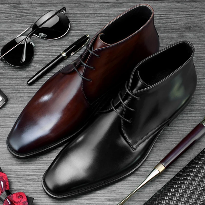 Ботильоны мужские из натуральной кожи с круглым носком на шнуровке BQL113 |