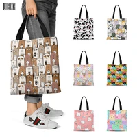 new cute female harajuku canvas tote bag cartoon animal handbag reusable eco shopping bag high quality school girl shoulder bag