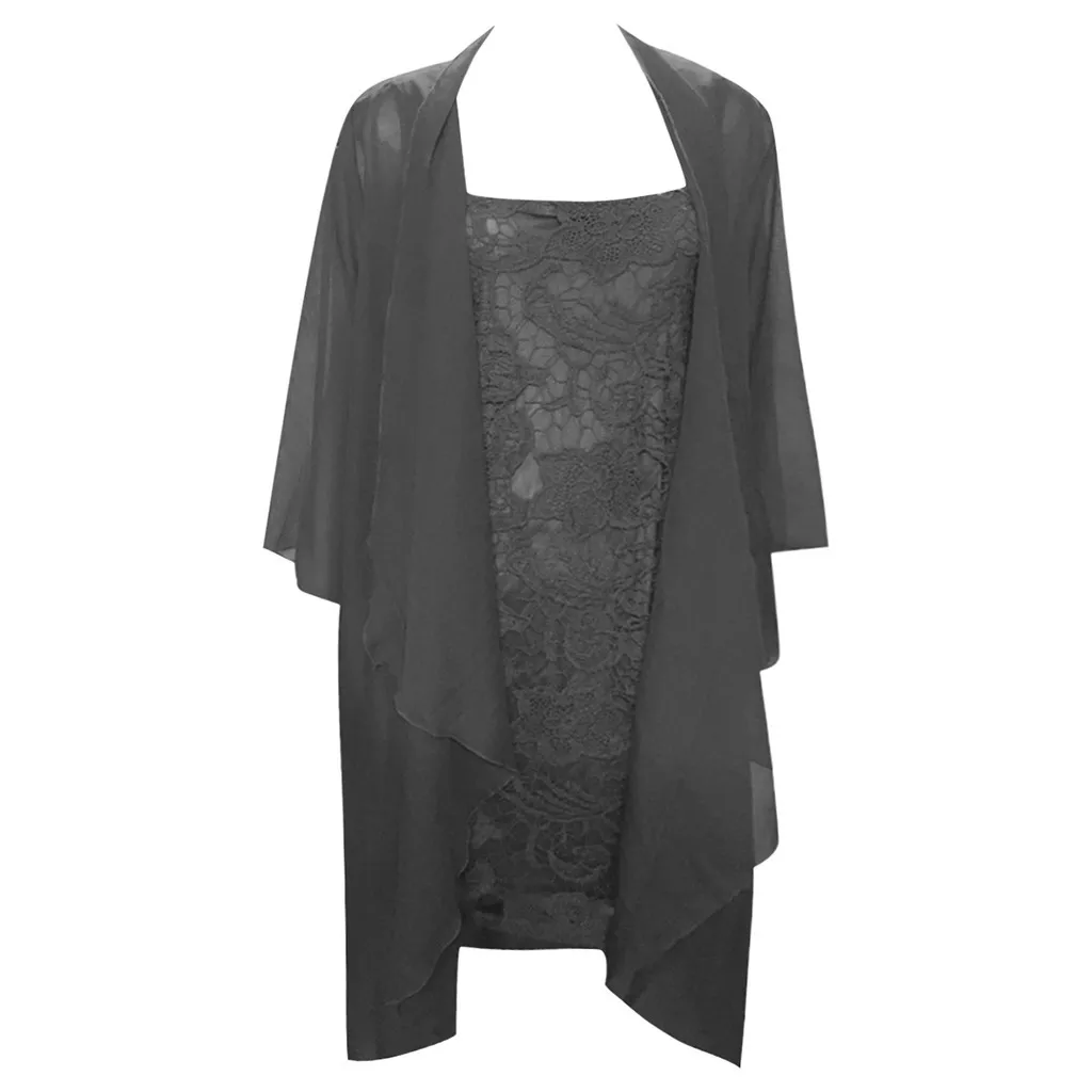 

Two Pieces Chiffon Dress Women's Charming Solid Color Mother Of The Bride Lace Dresses Office Ladies Casual Vestidos