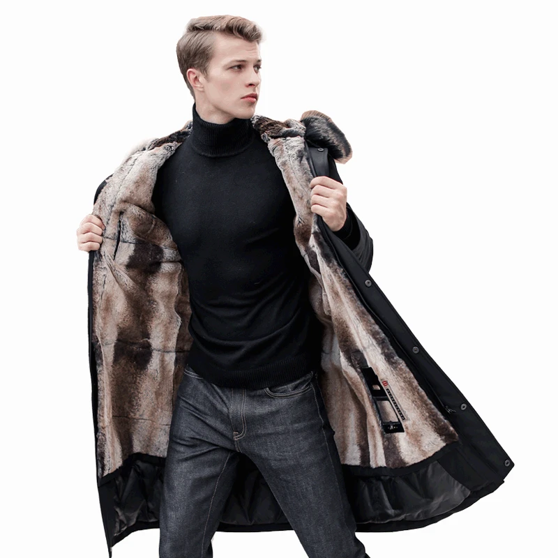 

Men's Winter Parka Goose Down Jacket Real Rabbit Fur Coat Hooded Raccoon Fur Collar Warm Parkas Men 2020 2926 KJ3222