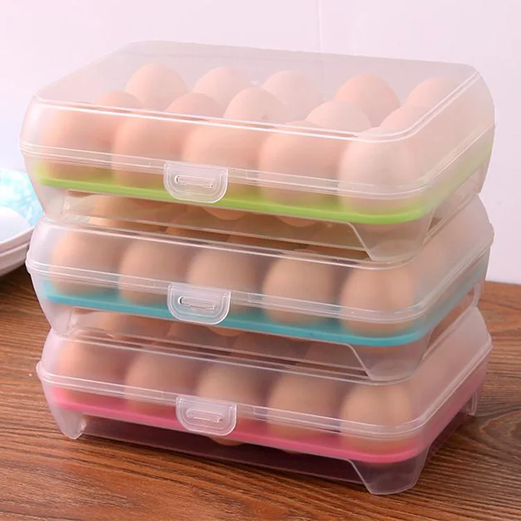 15 Grids Portable Egg Box Shockproof Shockproof Plastic Egg Holder Household Refrigerator Storage Box Egg Fresh Keeping Box