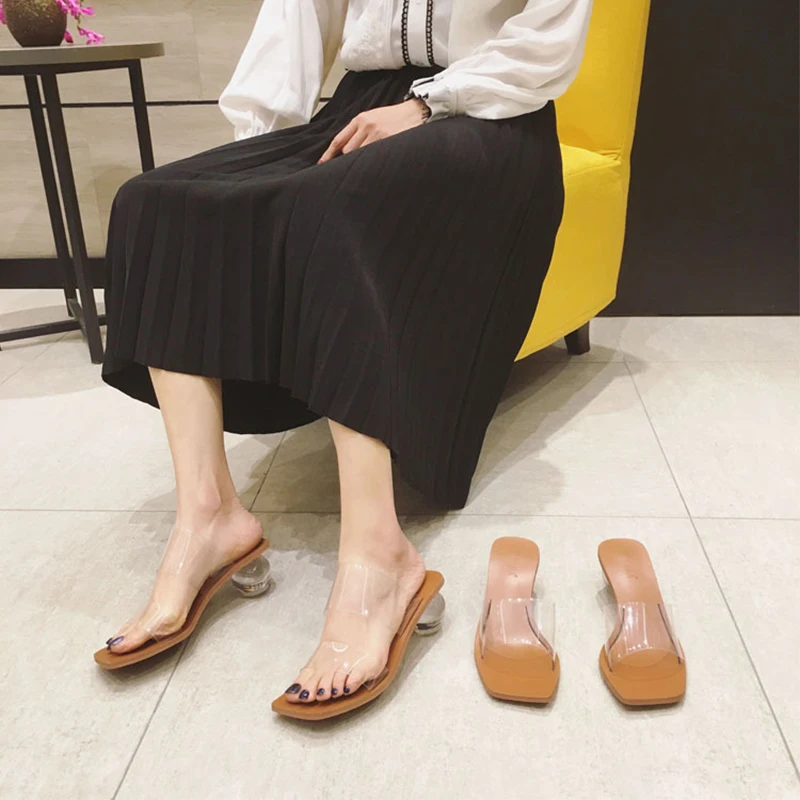 

Women Slippers Ladies Shoes Women Sandals Summer High Heels Transparent PVC Round Heels Slippers Crystal Sandals Slides Pumps