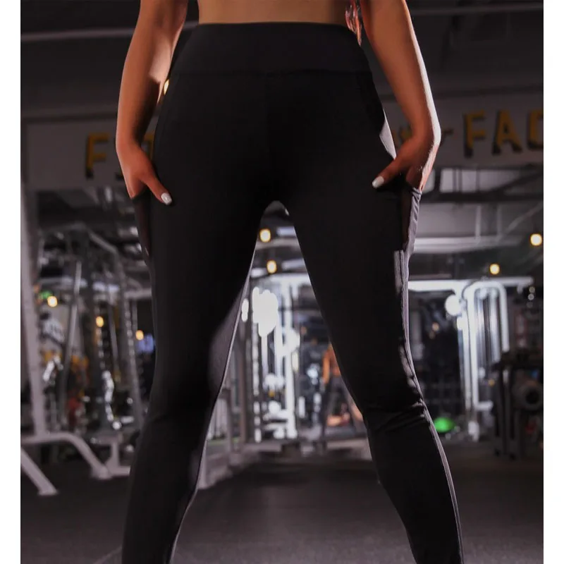 Женские осенние и зимние новые боковые карманы полосы сетки сшивание случайные