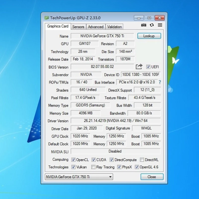 Графическая карта для компьютера NVIDIA GTX 750Ti 4 Гб GDDR5 128 бит PCIE 3 0 с интерфейсом HDMI
