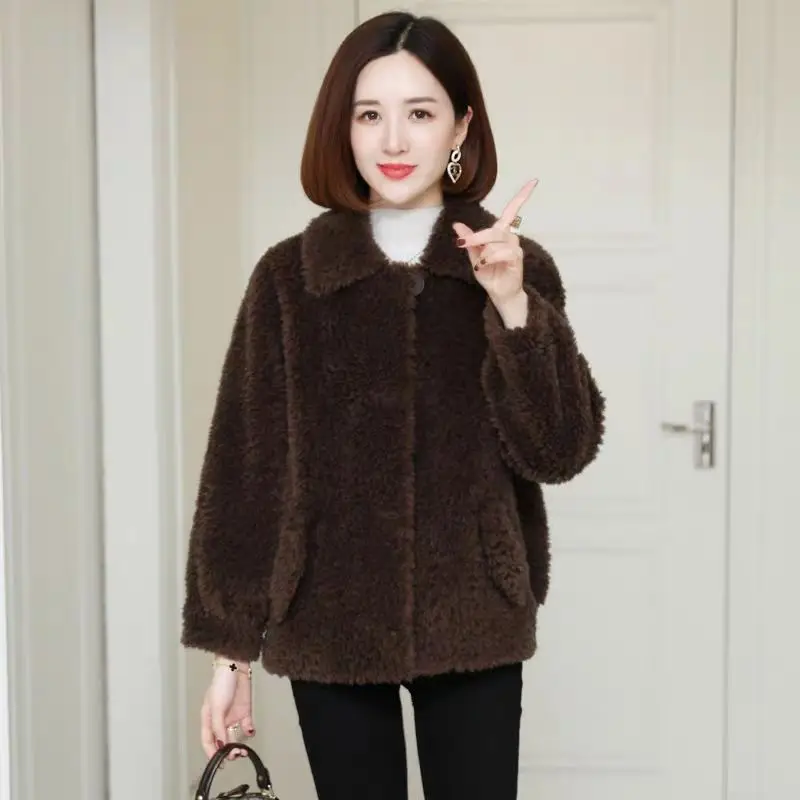 2020 New Women Autumn Winter Real Fur Coats Jacket Female Modis Casual Single Breasted Warm Thick Harajuku Short Overcoat H108