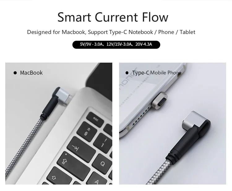2 м 87 Вт Магнитный PD type C к usb type C кабель для быстрой зарядки 4.5A USB C кабель для зарядного устройства для Macbook Pro air huawei samsung S9 S10