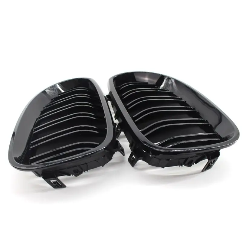 

2Pcs/set Gloss Black Car Front Sport Grill Double Line Kidney Grilles for B-MW 5 Series E60 E61 04-09 520d 520i 523li 781B