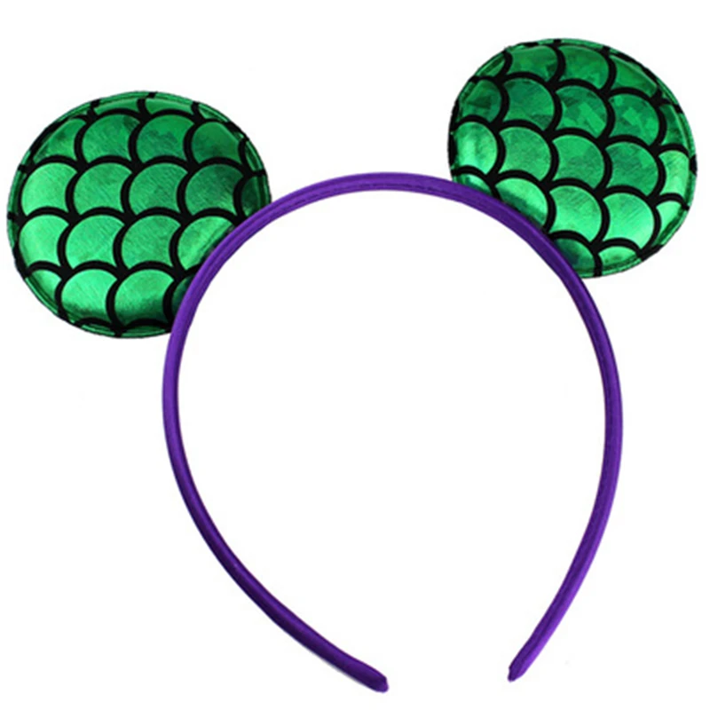 Navidad Минни уши зеленый русалка Блестящий бант с пайетками Девушка повязка на