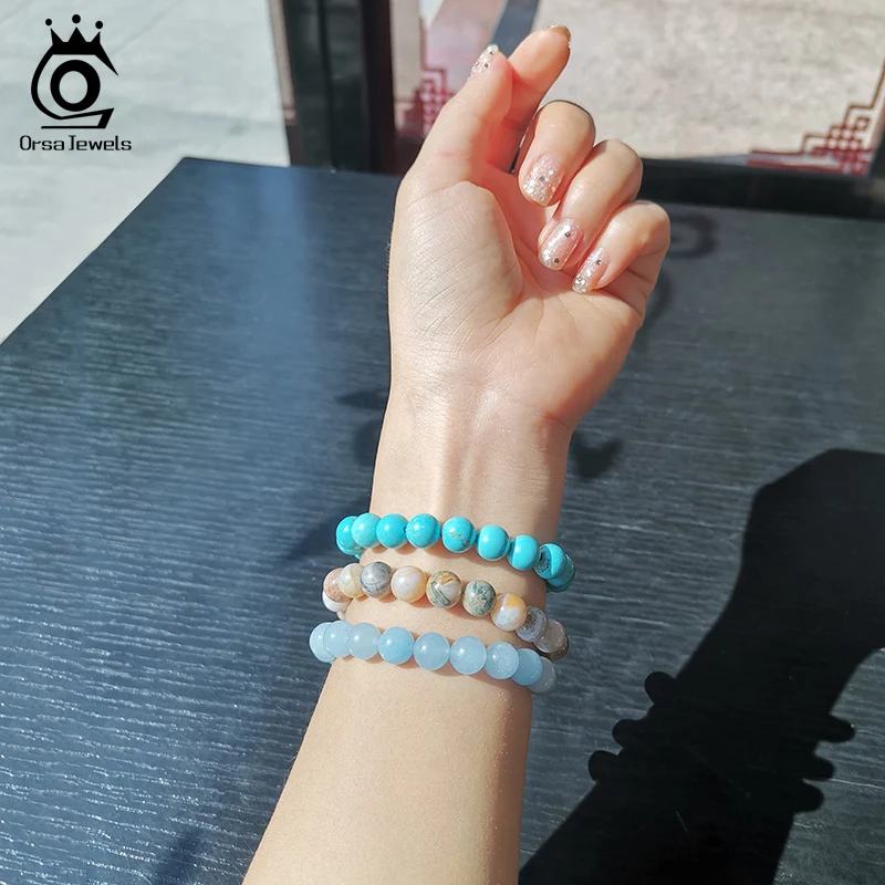 Браслет ORSA JEWELS 3 шт./компл. бирюзовый с бусинами из говлита Аквамариновый камень