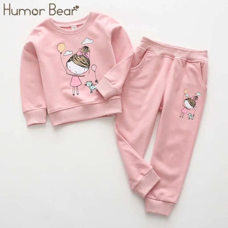 pink BL308I Humor Bear/детская одежда детские комплекты одежды для девочек комплект спортивной одежды из 2 предметов для маленьких девочек, футболка с длинными рукавами и принтом+ штаны - Цвет: pink BL308I