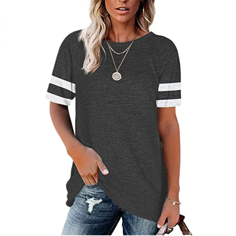 

Women's Round Neck Panel Short Sleeve Top Spring Summer Daily Short-Sleeved T-Shirt FS99