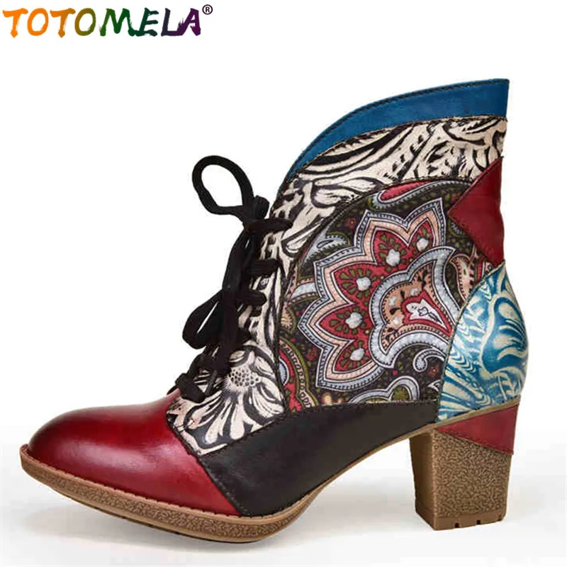 Женские ботинки в стиле ретро TOTOMELA осенние из натуральной кожи на высоком
