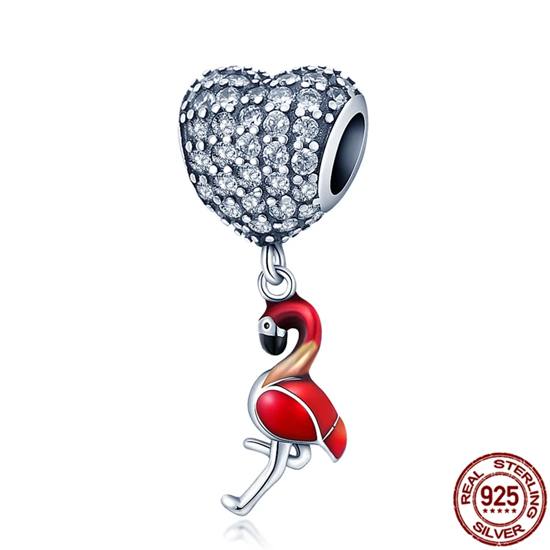 

New 100%925 Sterling Silver Flamingo Balloon Pendant Fit Original 3mm Bracelet&Bangle Making Fashion DIY Jewelry For Women