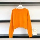 Пуловер женский вязаный PEONFLY, однотонный, Осень-зима, пуловер с длинным рукавом