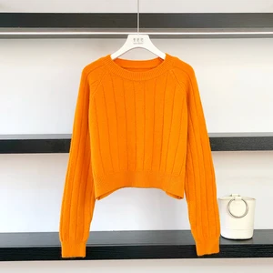 Пуловер женский вязаный PEONFLY, однотонный, Осень-зима, пуловер с длинным рукавом