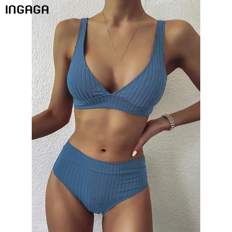INGAGA сексуальное бикини с высокой талией купальники женские Купальники пуш-ап