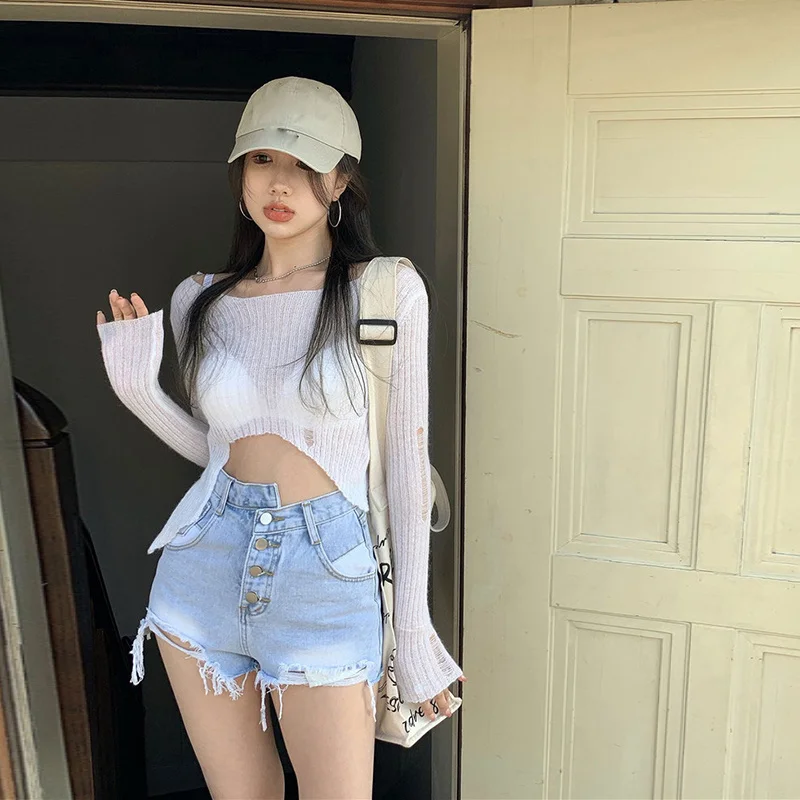 Женские летние тонкие джинсы с высокой талией свободные прямые широкие брюки