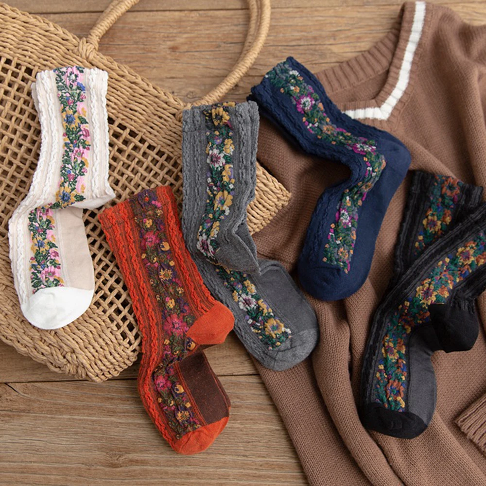 Цветочные Носки в ретро стиле креативные европейские носки женские теплые