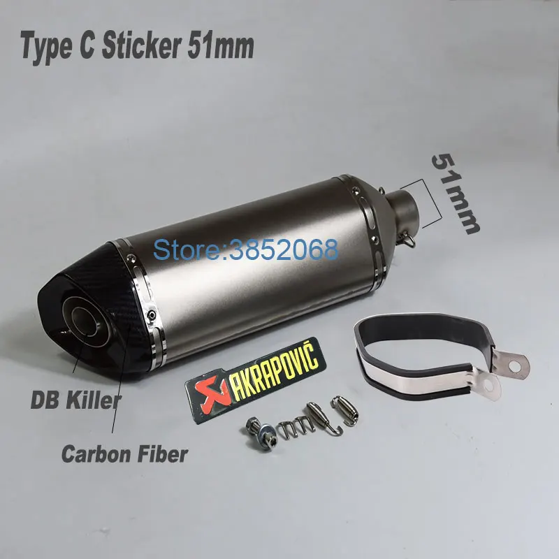 Type C 51mm Sticker Мотоцикл Akrapovic выхлопной ID: 51 мм/61 мм L: 570 мм/470 мм Мотоцикл углеродного волокна наконечник глушитель Escape с DB Killer - Цвет: Type C 51mm Sticker